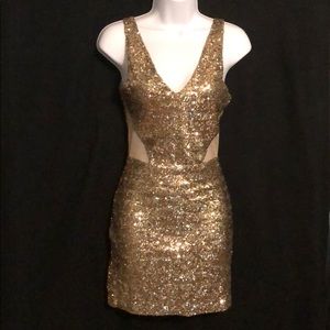 Bebe Sequin Gold Dress